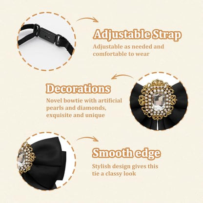 Womens Bow Tie Adjustable Rhinestone Bowtie for Women Ladies Girls Pre-tied Womens Tie for Shirt Suit Uniform - color: Black-strap-style 2