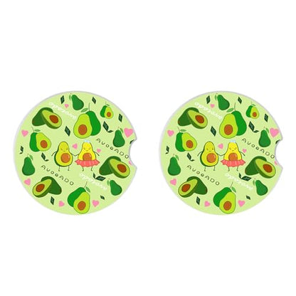 Cute Avocado Car Coasters: Pack of 2, Absorbent Ceramic Drink Cup Holder Coasters with Finger Notch for Easy Removal - color: Avocado