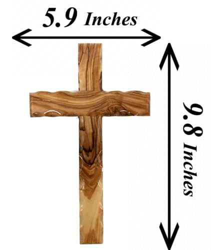 Zuluf Wooden Olivewood Plain Cross For Wall decor | Large Wall Cross Christian Religious Gift | Wall Art Home Room Décor | Jerusalem Decorative Wall Cross with Holy Land Certificate | 25cm / 9.8" - size: 9.8"L x 5.9"W