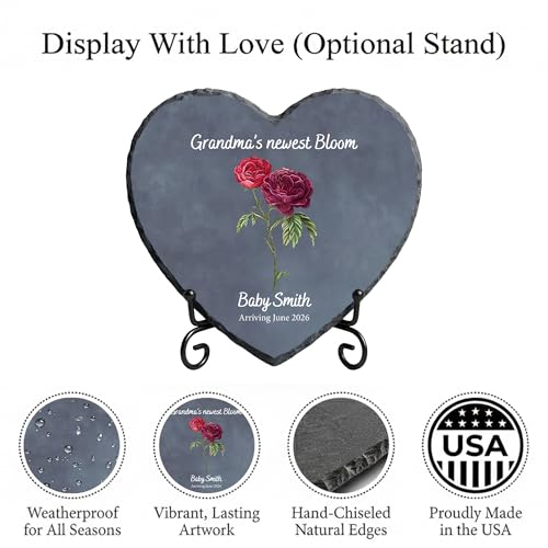 Personalized Promoted to Grandma Pregnancy Announcement Heart Stone Custom Baby Reveal Slate Plaque Keepsake Gift for Nana and Mimi Gifts (S-208) - color: S-208