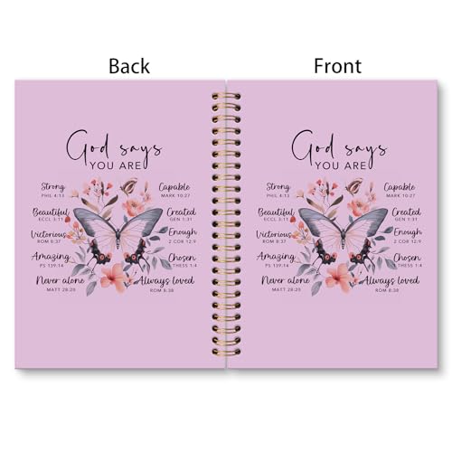 huester Christian Journal, Inspirational Christian Butterfly Church Notes Notebook Journal for Women, God Says You Are Bible Scripture Purple Journal Notebooks for Note Taking, Bible Journaling Hardcover Paper Spiral Notebook, 5.5x8.3 Inch - color: purple