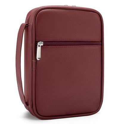 Small Bible Cover Case for Women and Men, 9x6 PU Leather Bible Sleeve, Compact Travel Bible Carrier Bag with Front Pen Holders, Zipper Closure, Inner Pockets - Burgundy Red - color: Burgundy Red, size: 9''x6.5''