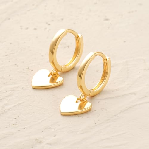 MYEARS Women Earrings Gold Huggie Hoop Dangle Drop 14K Gold Plated Small Simple Hypoallergenic Everyday Jewelry - style: Heart