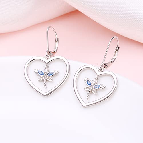 S925 Sterling Silver Heart Dangle Drop Earrings for Women Jewelry Gift - style: Dragonfly