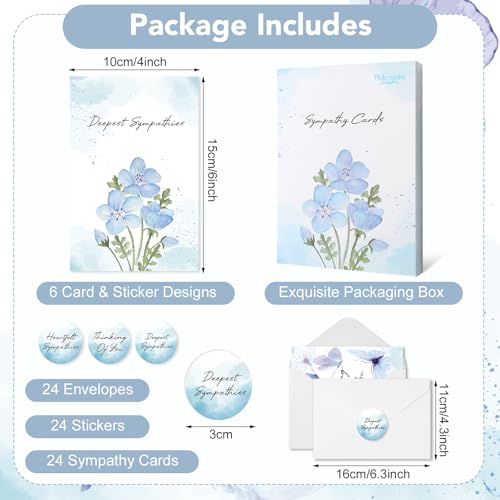 Sympathy Cards, 24 Pack Condolence Cards, 6x4in Thinking of You Card - style: Blue Sympathy Card