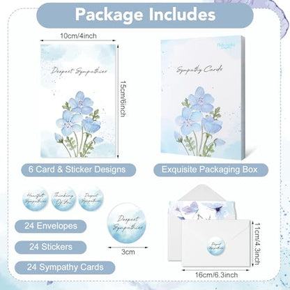 Sympathy Cards, 24 Pack Condolence Cards, 6x4in Thinking of You Card - style: Blue Sympathy Card