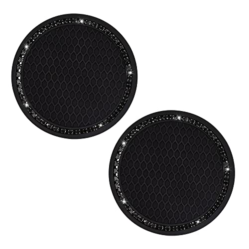2 Pack Car Cup Holder Coaster, 2.75 Inch Bling Cup Holder Insert Mat - color: Black