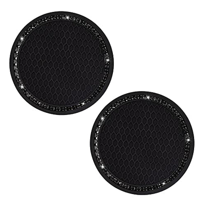 2 Pack Car Cup Holder Coaster, 2.75 Inch Bling Cup Holder Insert Mat - color: Black
