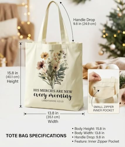 Christian Bible Verse Tote Bag for Women Faith Church - color: Mercies