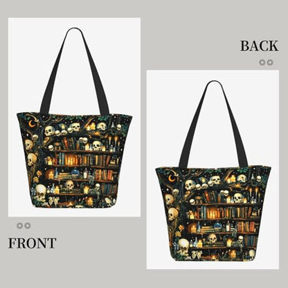 Funny Christian Tote Bags For Women With Zipper Christian Gifts For Work Gym Travel Beach Women With Large Capacity - color: Skull Book