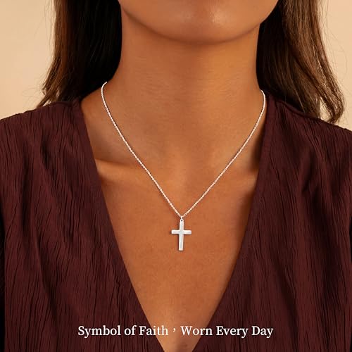 Moodear Cross Necklace for Women, Dainty Faith Pendant, Christian Jewelry - color: Sterling Silver