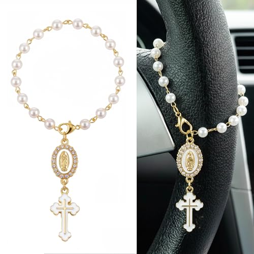 Car Rosary for Car, Steering Wheel Charm, Steering Wheel Rosary, White - style: C