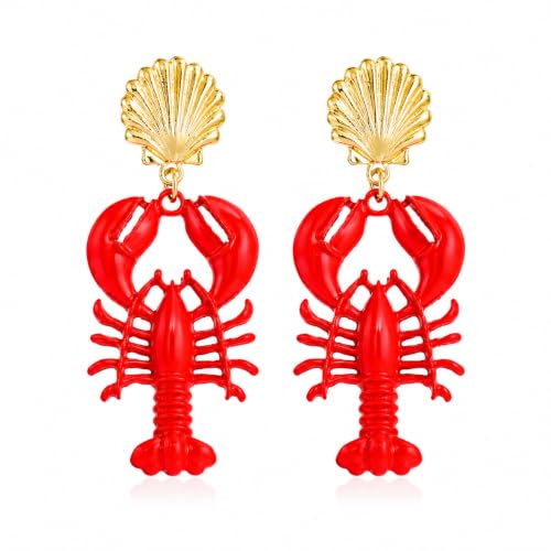 Creative Exaggerated Ocean Animal Drop Dangle Earrings for Women, Bohemia Style Alloy Lobster Octopus Fish Crab Earrings for Summer Beach Holiday Party Jewelry Gifts - style: Shell Lobster Earrings-A