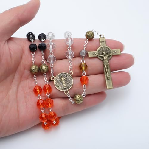 KOMI Crystal Rosary Beads with Jesus Crucifix, Catholic Necklace for Women First Communion Rosarios Wedding Rosary with Velvet Bag - style: 8MM-C