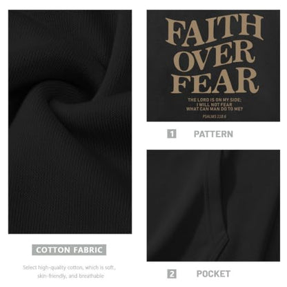 Fkatuzi Christian Faith Over Fear Hoodies For Teen Jesus Hoodie God Sweatshirt Bible Verse Religious Graphic Tops - color: Black, size: Medium