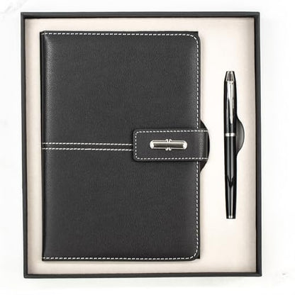 Shadow Breeze A5 Leather Notebook and Executive Pen Gift Set in Premium Gift Box, 172 Pages 100GSM Ruled Pages, Great Gift for Business, School, Home (Black) - color: Black