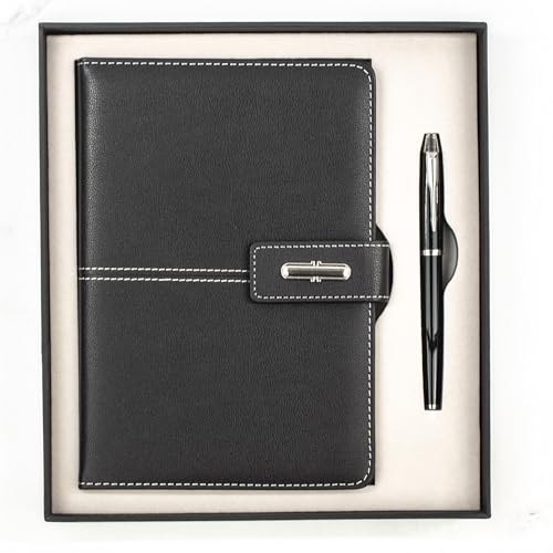 Shadow Breeze A5 Leather Notebook and Executive Pen Gift Set in Premium Gift Box, 172 Pages 100GSM Ruled Pages, Great Gift for Business, School, Home (Black) - color: Black