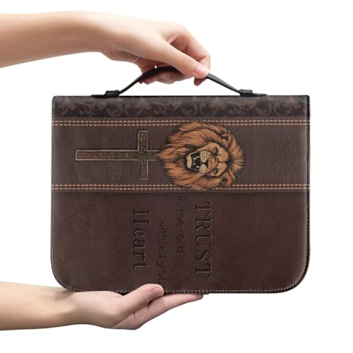Brown Tiger Print Bible Cover Case PU Leather Crucifixion Book Cover Bible Carrying Case Large Scripture Bag Bible Bag Protector Pad for Christian - color: Brown Tiger Crucifixion, size: 2X-Large