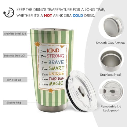 Green Striped Inspirational Kids 20oz Travel Coffee Mug Tumbler - color: iam2