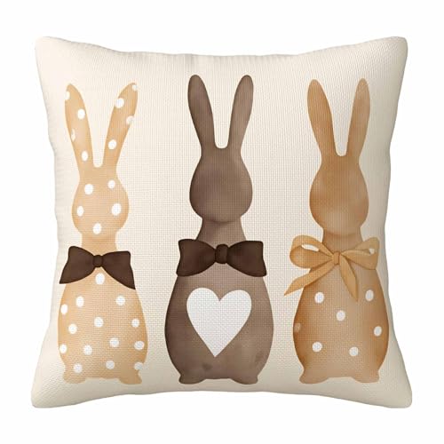 Neutral Easter Rabbit Throw Pillow Cover,Polka Dot Bunnies with Bows Decorative Pillow Case,Boho Spring Bunny Cotton Linen Cushion Case for Home Decor 18 * 18 Inch - color: Settype13