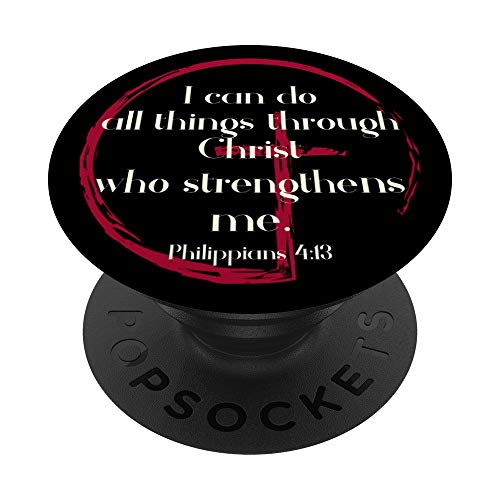I Can Do All Things Bible Verse Cross Blood Red Circle Black PopSockets Grip and Stand for Phones and Tablets