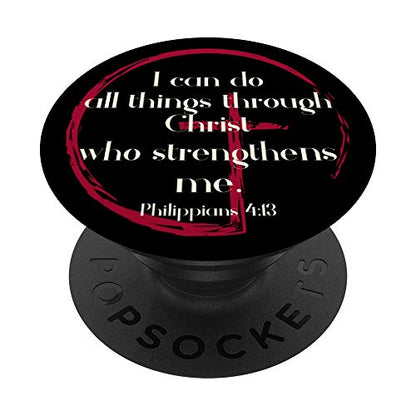 I Can Do All Things Bible Verse Cross Blood Red Circle Black PopSockets Grip and Stand for Phones and Tablets
