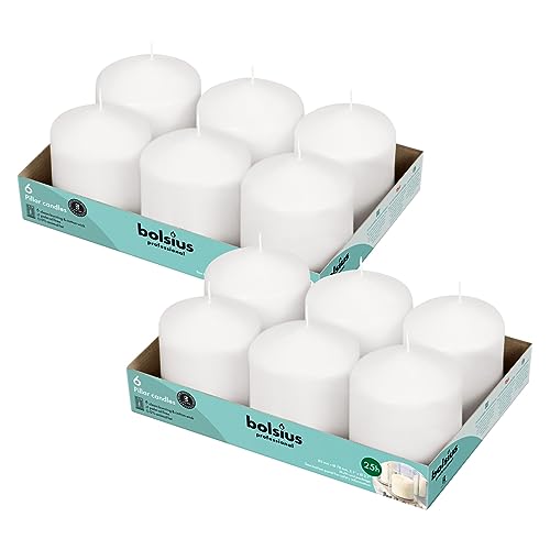BOLSIUS 12 White Pillar Candles Bulk - 3x3 Inches Candle Set - 25+ Hours Clean Burning - No Palm Oil - 0% Animal Fat - Premium European Quality - Unscented Dripless Emergency Pillars - size: 3x3 Inches, style: 12 Count