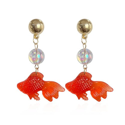 Goldfish Shape Resin Dangle Earrings Handmade Colorful Goldfish Drop Earring Stud for Women - color: Red