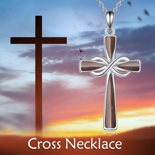 Infinity Cross Necklace S925 Sterling Silver Turquoise/Wooden/Opal/Abalone Cross Pendant Necklaces Christian Jewelry Gifts For Women - style: Wooden