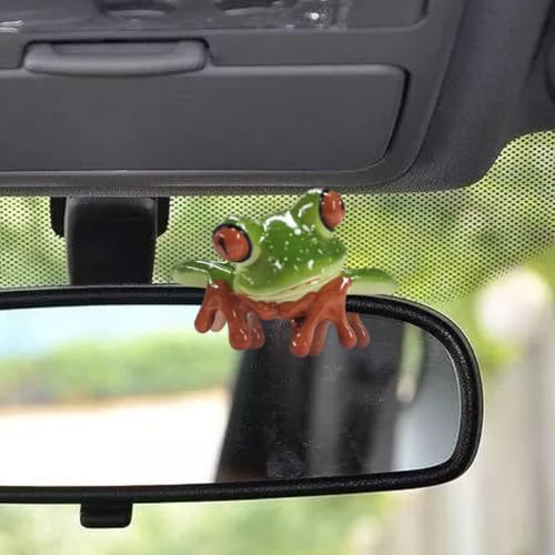 Frog Car Rear View Mirror Ornament, Personalized Resin Car Dashboard Decorations Present for Women Men, Funny Auto Interior Display Screen Figurines Accessories for Most Cars(Horizontal) - size: Horizontal