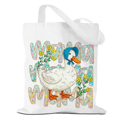 Mama Mom Tote Bag Mom Birthday Gifts Canvas Tote Bag, Reusable Canvas Shoulder Bags for Grocery Shopping, Beach 01 - color: Duckmama