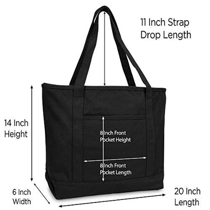 DALIX 20" Solid Color Cotton Canvas Shopping Tote Bag in Black - color: Black