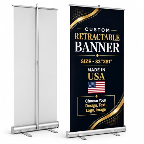 Custom retractable banner with stand by BCB | Pop up stand Printed in USA - color: Retractable Banner