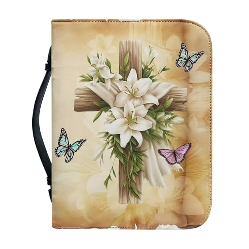 Butterfly & Cross Bible Cover Case for Women Girl Flower Lily Printed Bible Bag With Bible Cover Case for Women Fits for Standard Size Bibles Book Accessories Gift-size：M - color: Butterfly & Cross, size: M（9.21-6.3in）