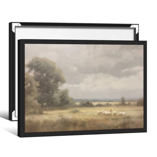The Lord Is My Shepherd Wall Art Psalm 23 Bible Poster Vintage Landscape Canvas Painting 08x10 inch Black Framed Minimalist Jesus Wall Decor for Living Room Bedroom Dorm - color: Green, size: 10.2"L x 8.2"W