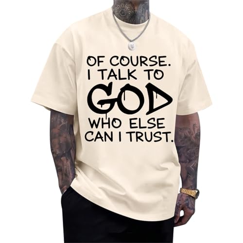 Fkatuzi Christian Jesus God Shirts for Men Religious Faith Bible Verse T Shirt Oversized Graphic Tee Cotton Streetwear Tops - color: Apricot, size: X-Large