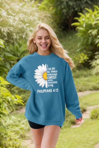 Christian Sweatshirts For Women Oversize Daisy Print Sweatshirts - color: Blue2, size: Small
