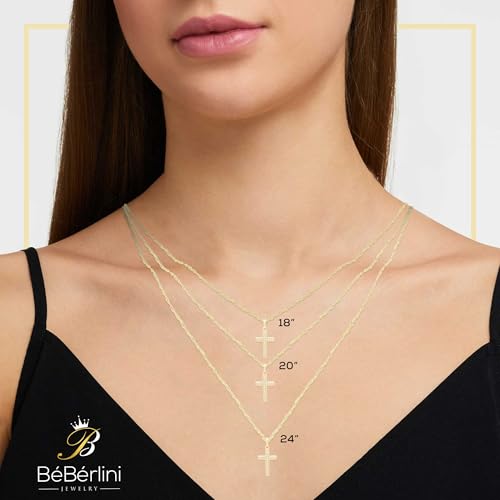 BEBERLINI Cross Cubic Zirconia Pendant 14K Gold Filled Rope Chain Necklace Set Fashion Jewelry Gift For Women 2.2 mm 18”