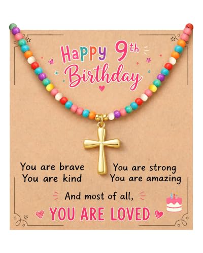 PINKDODO Colorful Bead Cross Necklace Happy 8th 9th 10th Birthday Gifts - style: 9th birthday
