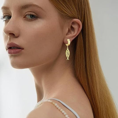 Earrings For Women Jesus Fish Faith Symbol Earrings Stainless Steel Chic Arc Fish Hook Earrings Christian Jewelry - color: gold 2