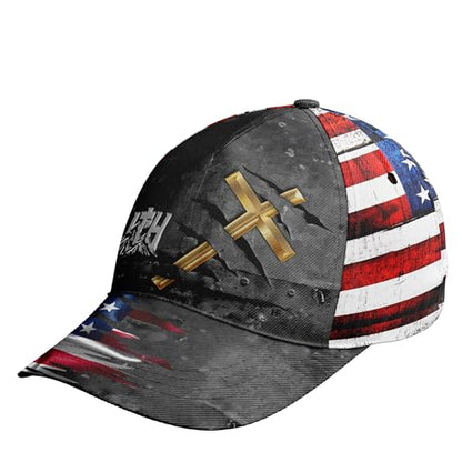 American Flag Christian Trucker Hat for Men Women, Adjustable Snapback Baseball Cap USA Pride Hat Religious Gifts - color: Black Red White Faith