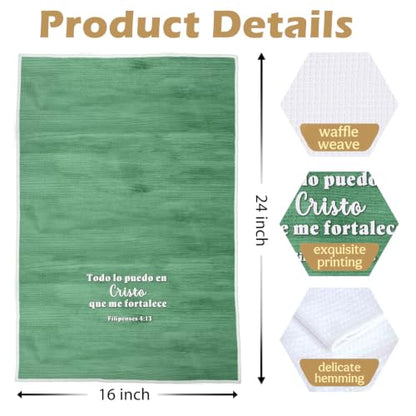 Spanish Christian Bible Verses Kitchen Towels Set, Spanish Christian Decorative Waffle Weave Dish Towels, Religious Scripture Hand Tea Towel, 16x24 Inch Set of 4 - color: Christian- 10
