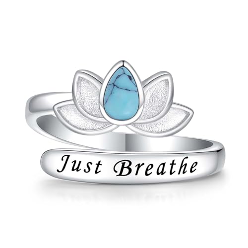 Sterling Silver Open Adjustable Ring Wrap Stack Statement Jewelry Gift - color: Just Breathe Turquoise