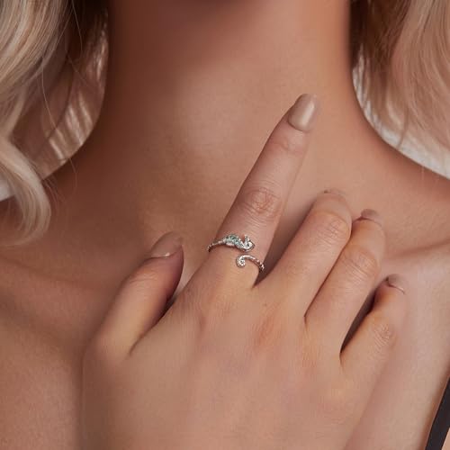 MUNDELL Blue Turtle Koi Fish Adjustable Ring Bird Animal Open Ring Seahorse Chameleon Wrap Finger Rings for Women Statement Ring - color: Water Green