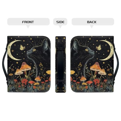 Black Cat Moon Leather Bible Cover for Women with Handle - color: Black Cat Moon, size: 2XL