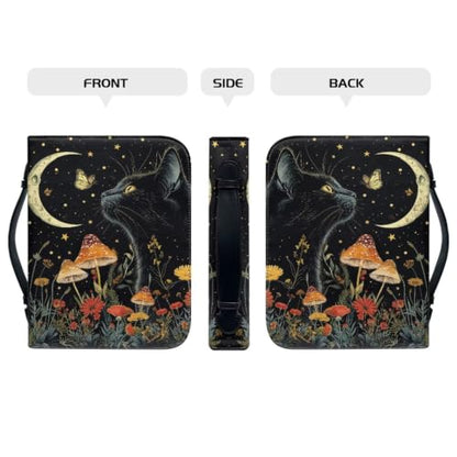 Black Cat Moon Leather Bible Cover for Women with Handle - color: Black Cat Moon, size: 2XL