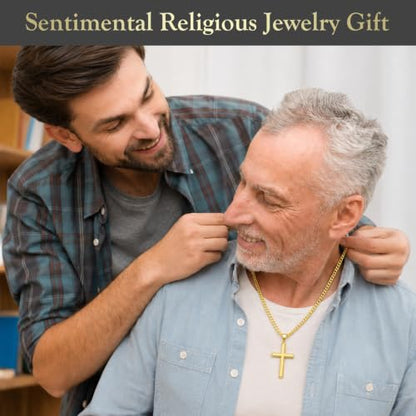 Sterling Silver Beveled Edge Cross Necklace for Men Women, S925 Cross Pendant with 5mm Cuban Chain, Non Tarnish Durable Stainless Steel Necklace, Silver Religious Jewelry, 16-30 Inch - color: Gold Cross Necklace, size: 20 in=51 cm