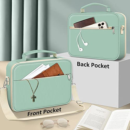 FINPAC Bible Cover with Shoulder Strap, Church Book Carrying Bible Case Bag - color: Light Green