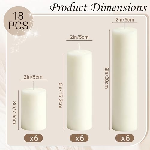 18-Pack Ivory White Pillar Candles Bulk Set, 2 x 3/6/8 Inch 3 Size - size: 2 x 3/6/8 Inch