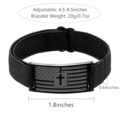 Easter Basket Stuffers - American Flag Cross Bracelet for Boys Men Freedom Adjustable Strap Christian Bracelets Engraved Bible Verses Inspirational Messages Religious Prayer Jewelry Gift Military Patriotic Wristbands - color: Black, size: Proverbs 3:5